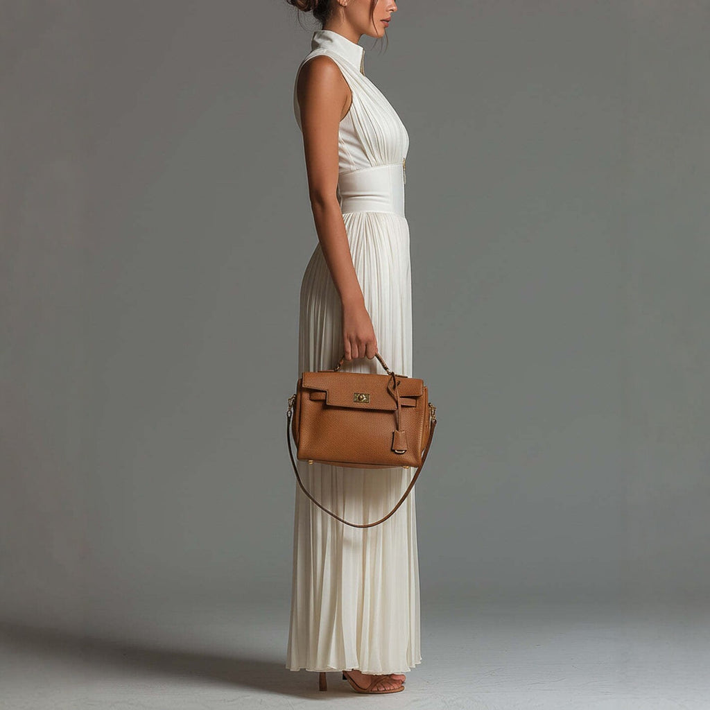 Macacão feminino branco com alças plissadas no pescoço, pernas longas e largas,